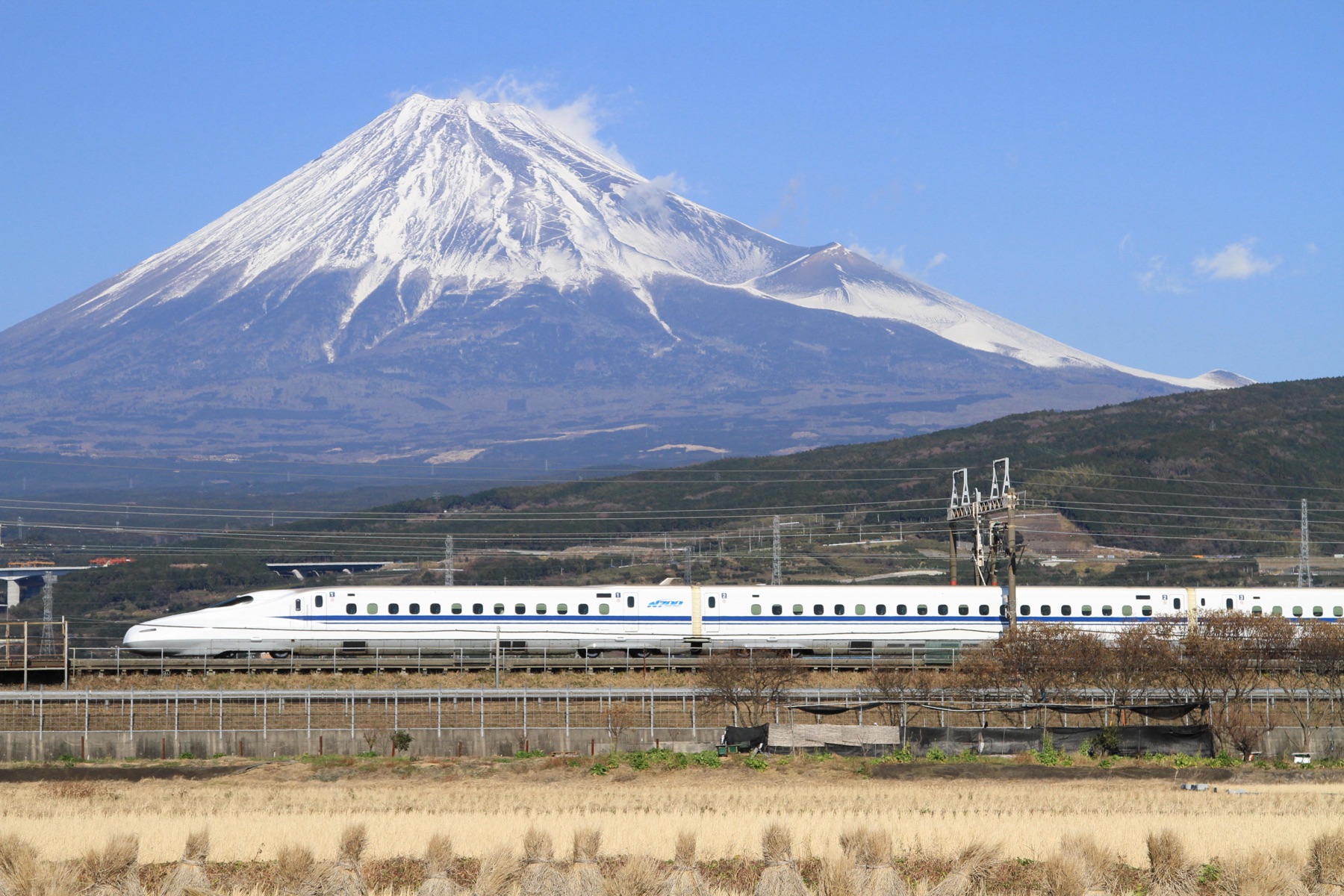 N700 series Shinkansen passing Mount Fuji
