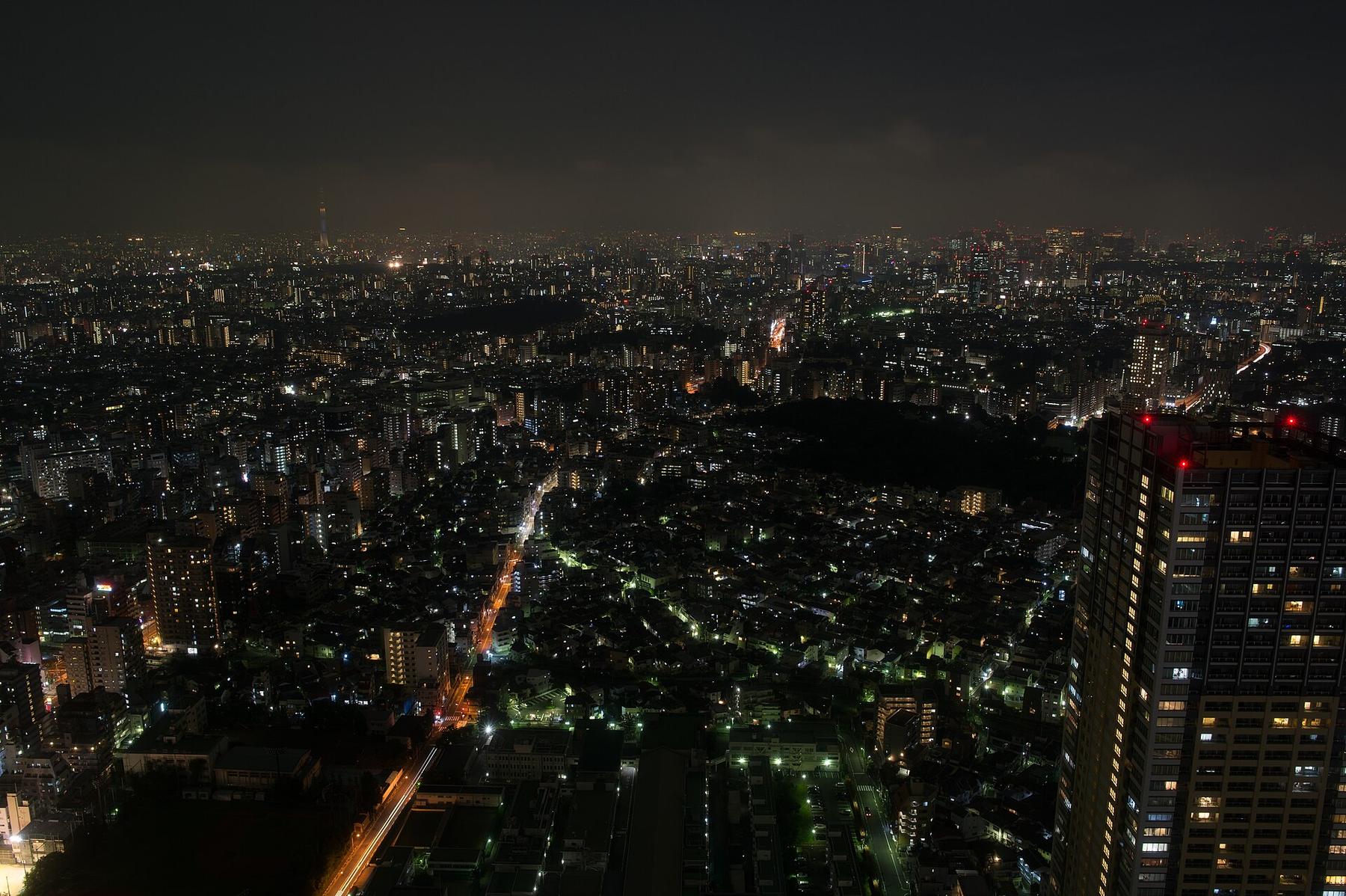 Tokyo Skytree rising above the city, seen from another observation deck