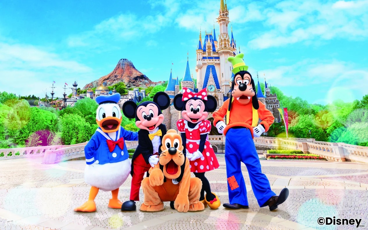 Tokyo Disney Resort characters with park landmarks